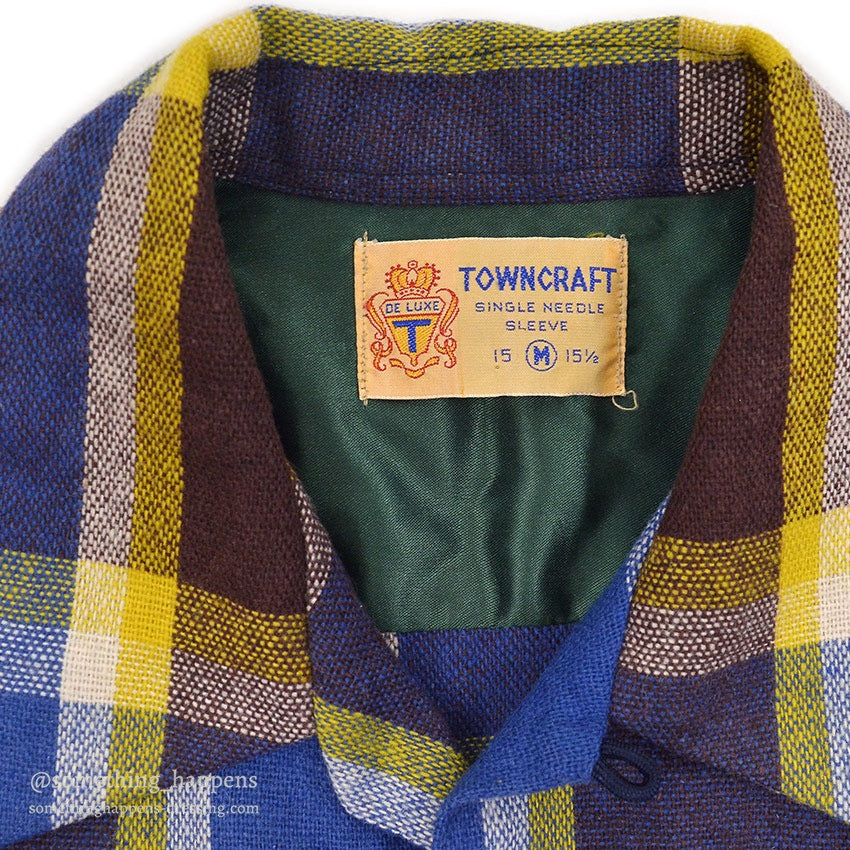 ~1950's TOWNCRAFT DE LUXE PLAID WOOL SHIRT ... M