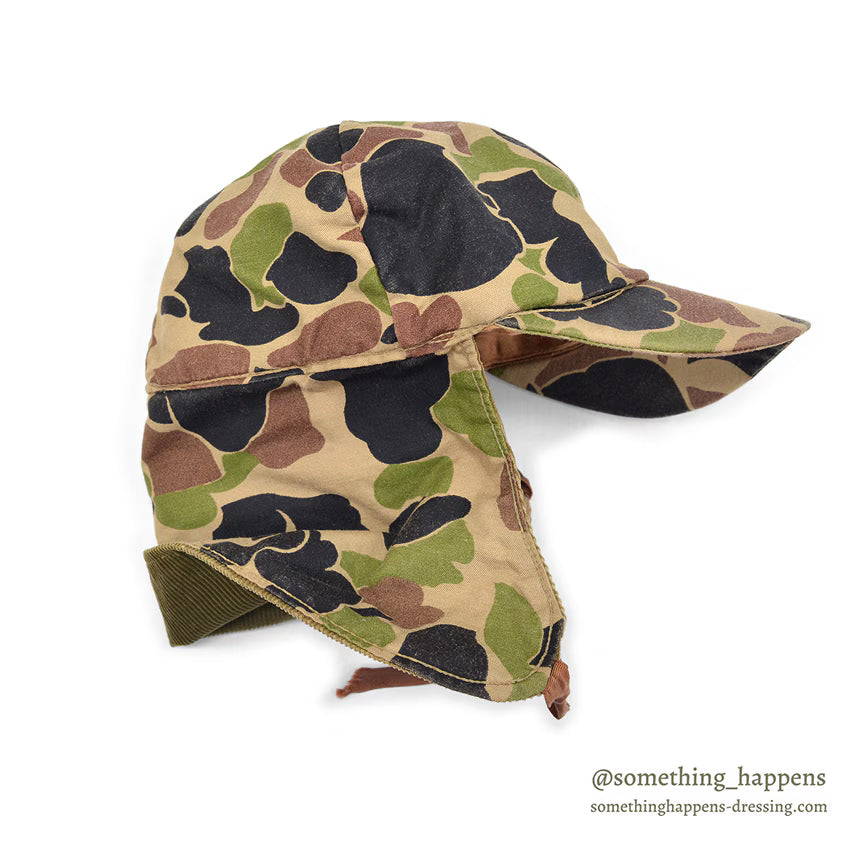 1960's LLBEAN DUCK HUNTER CAMO HUNTING CAP WITH NECK FLAP...