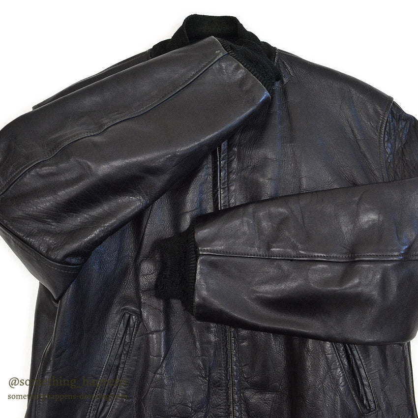 1950's HORSEHIDE ALL BLACK LEATHER SPORT JACKET / RARE DETAIL ...