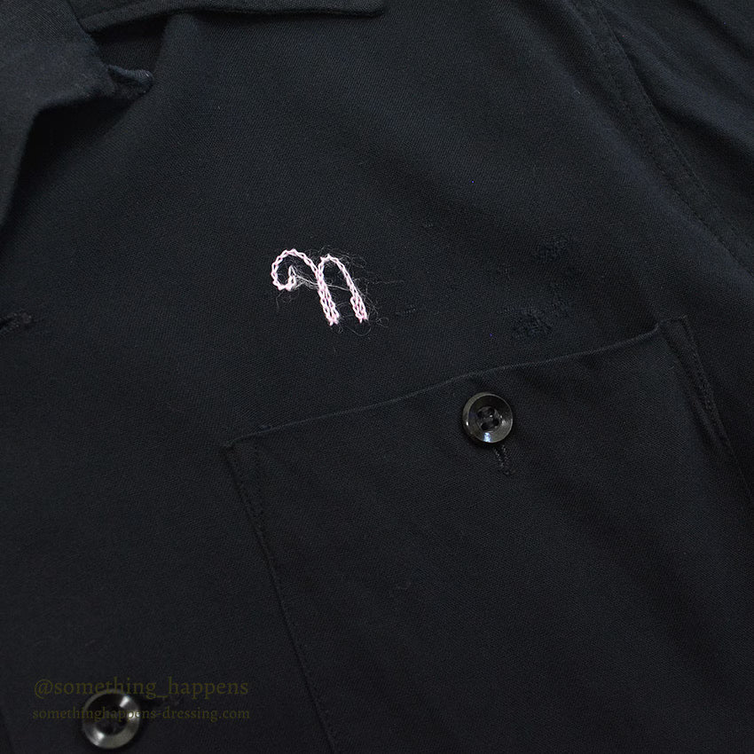 1960's TEN STRIKE BY KING LOUIE NAPOLI BOWLING SHIRT / BLACK & PINK ... ML
