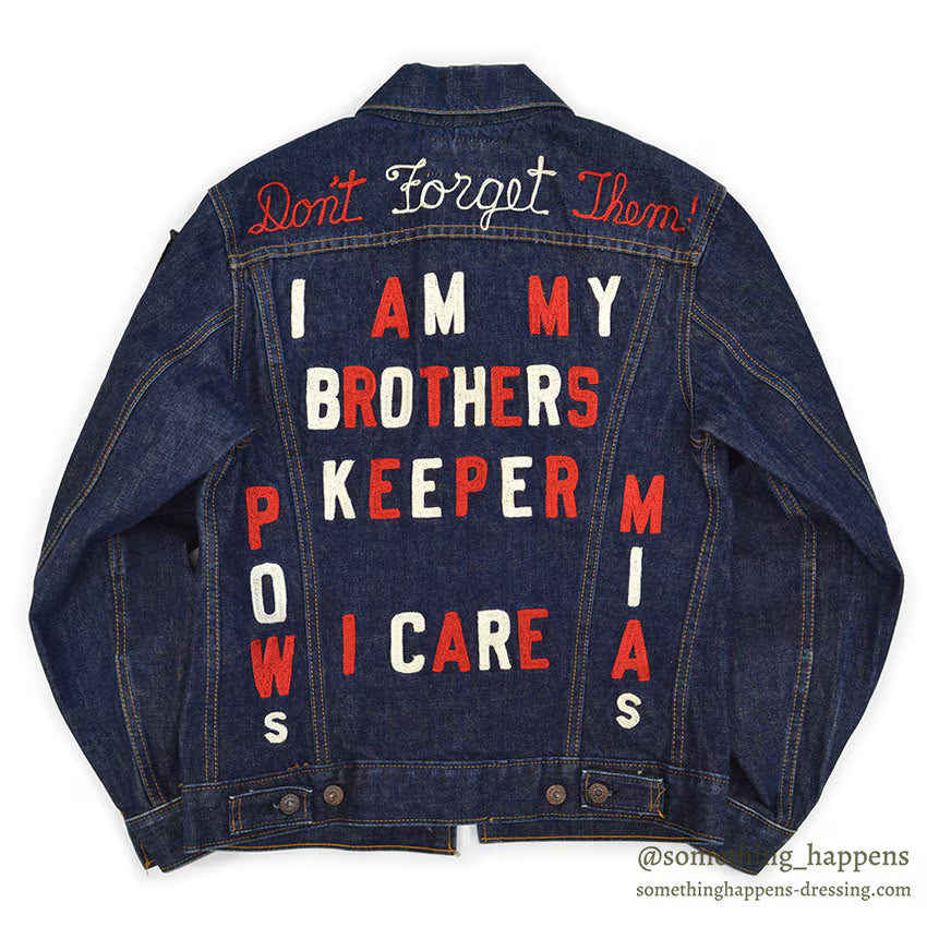 1960's~ LEVI'S 70505-0217 BIGE POW MIA EMBROIDERED DENIM JACKET / SPECIAL...