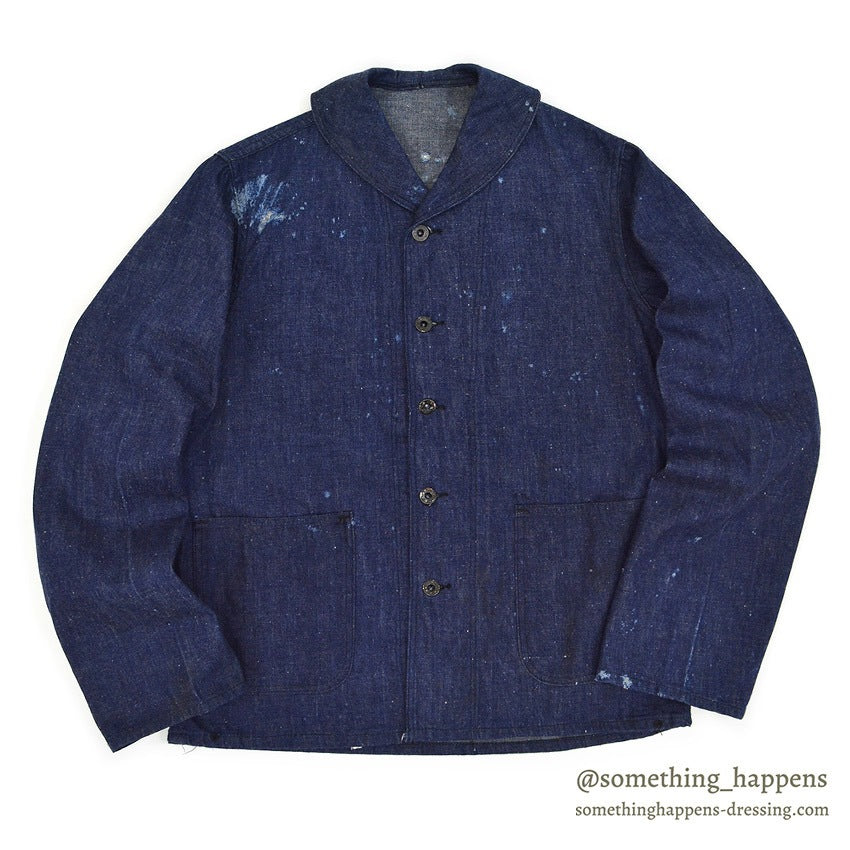 1940's USNAVY WW2 SHAWL COLLAR DENIM JACKET / DARK AND DAMAGED...