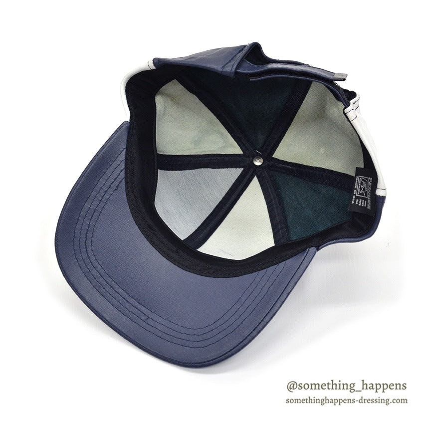 1990's NAVY/WHITE LEATHER PANEL CAP...