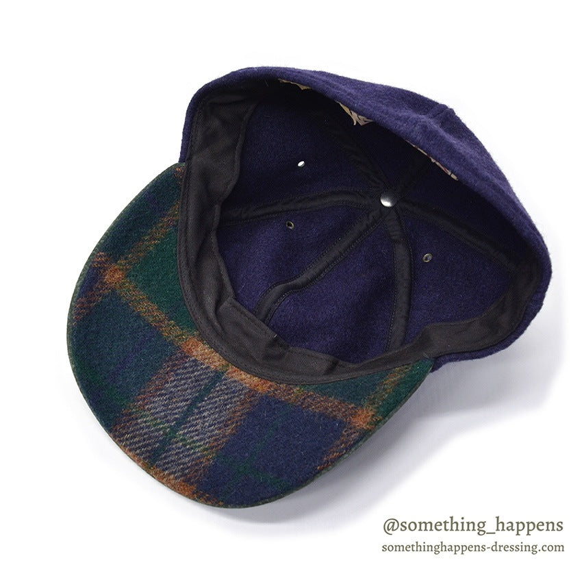 1990's LAKE OF THE ISLES NAVY WOOL / SUEDE LEATHER CAP... L