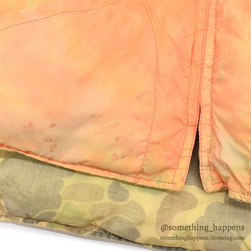 1960's~ CAMO / ORANGE REVERSIBLE NYLON PADDED VEST / FADED...