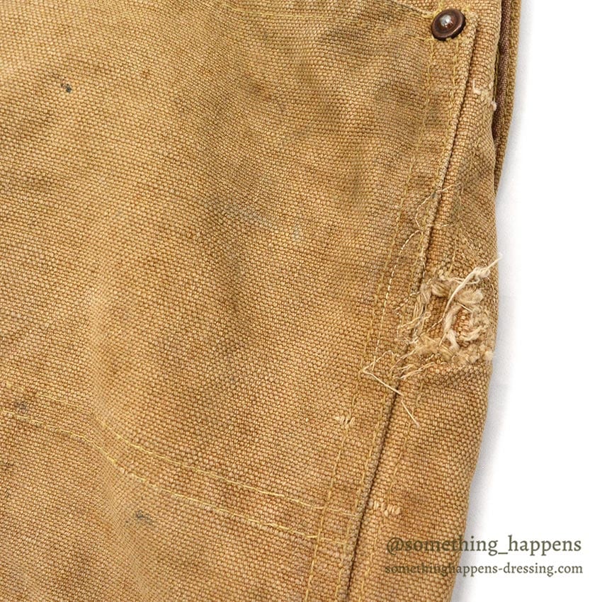 1940's~ CARHARTT DUCK DOUBLE KNEE OVERALL UNLINED / PAINT SPLATTER VIBE ... W36/L27
