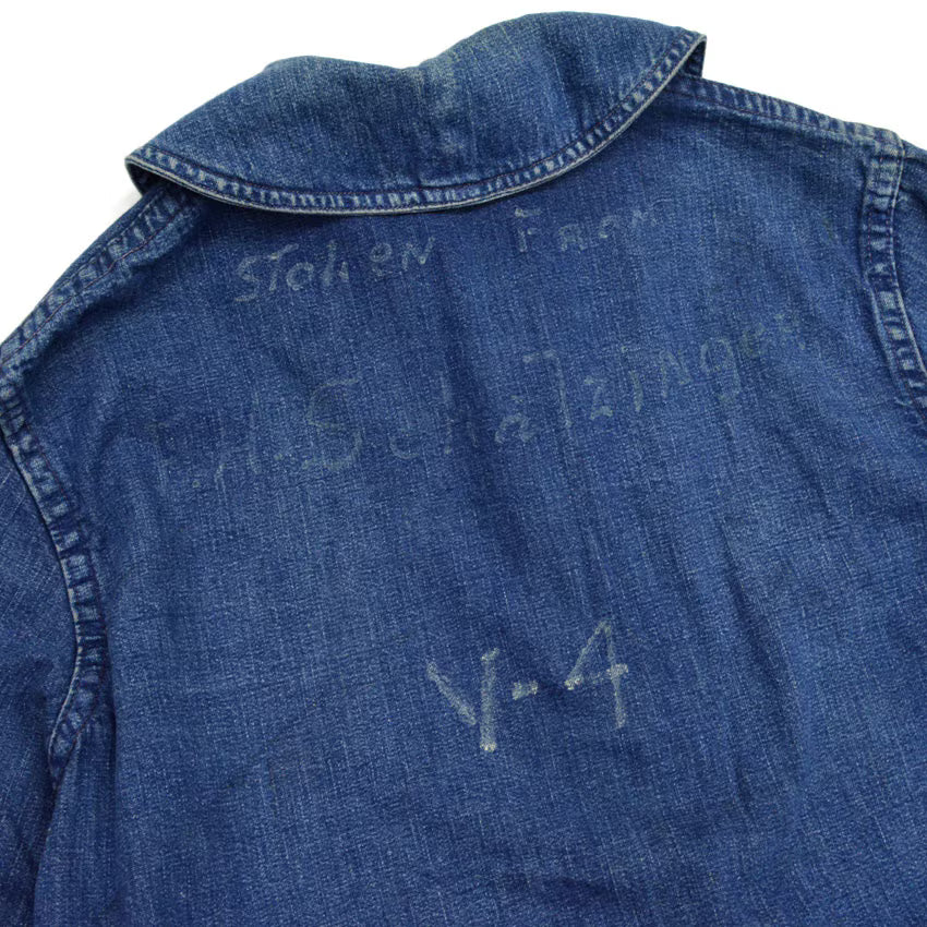1940s US Navy Shawl Collar Denim Jacket with Stencil...
