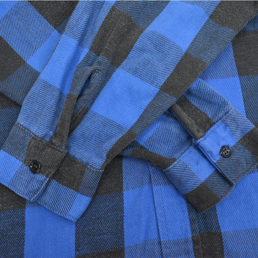 70's FIVE BROTHER Block Check Blue x Black Flannel Shirt ... M