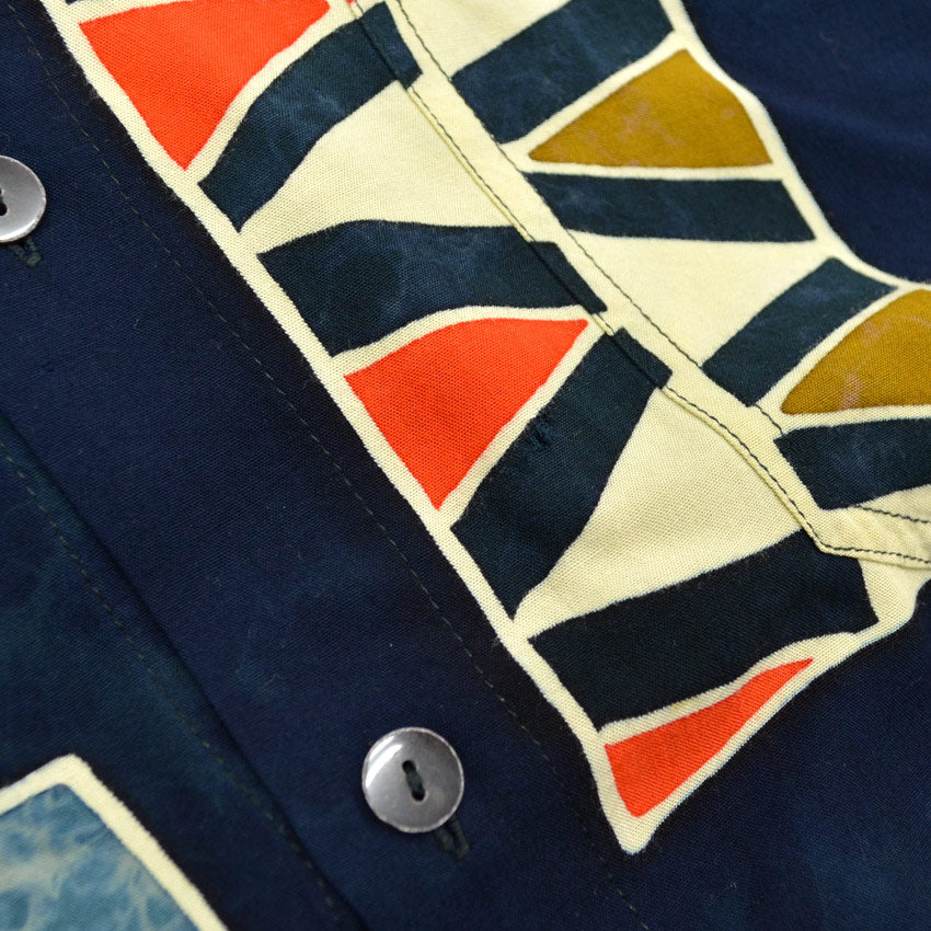 ~90's SERENDIPITY ART Indigo-dyed Rayon S/S Shirt ... M