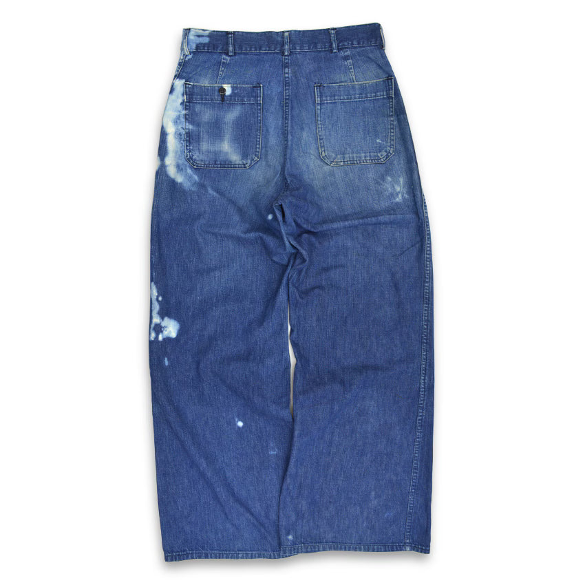 ~60's USNAVY DUNGAREES BLEACHED INDIGO DENIM TROUSERS...