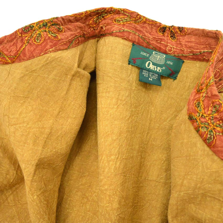 90's ORVIS Indian Cotton Embroidered Jacket with Fish Buttons... M