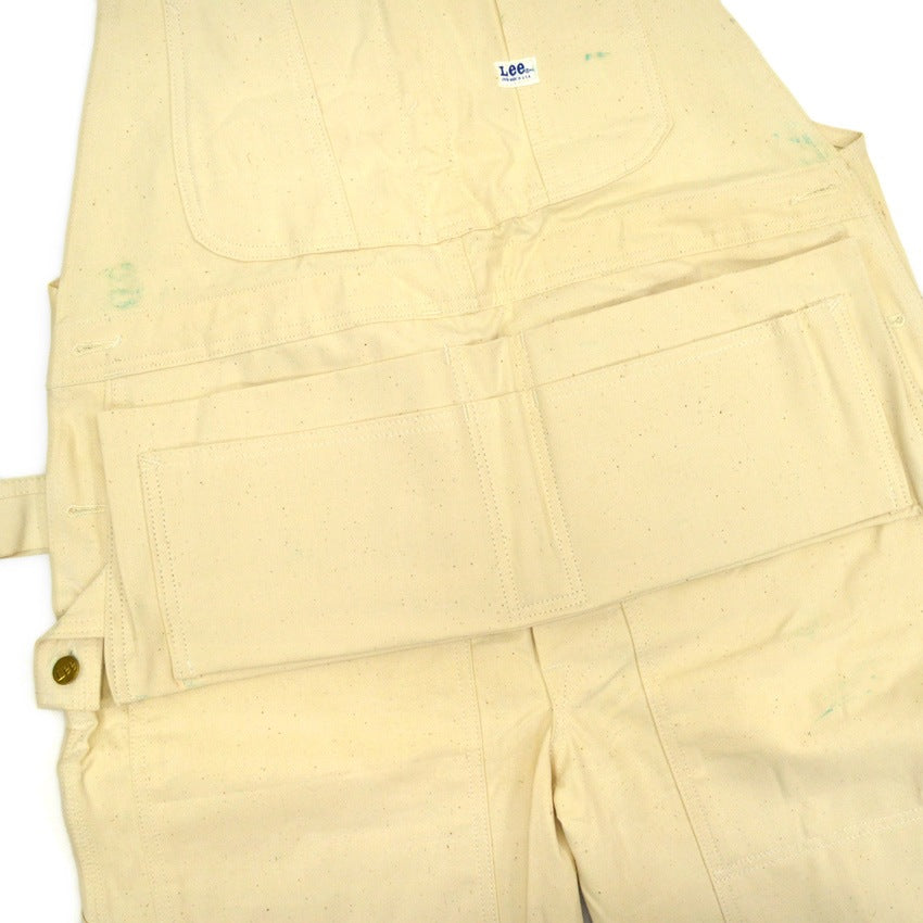 1970s Deadstock Lee Off-White Overalls, Double Knee, with Apron, Lot.C44SB ... W40 L30