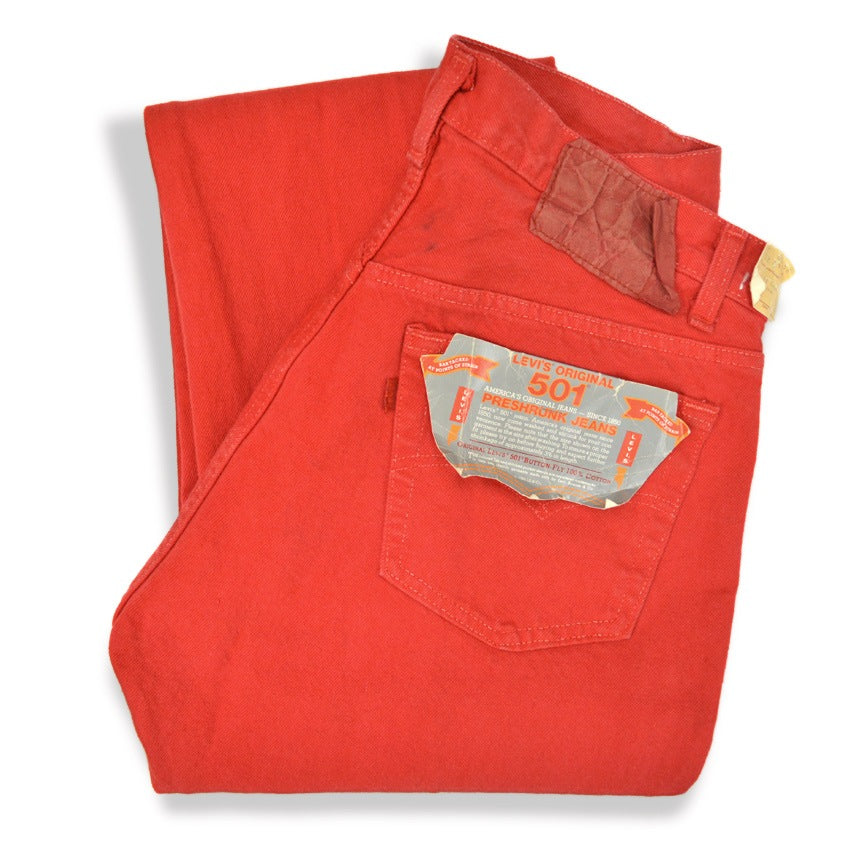 1980's Deadstock Levi's 501 Red dyed Denim pants... W32 L32