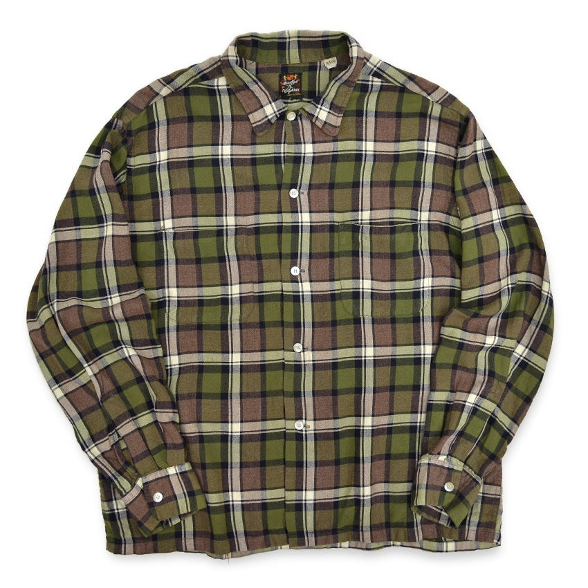~1960's Needles California GREEN & BLACK PLAID RAYON SHIRT...L