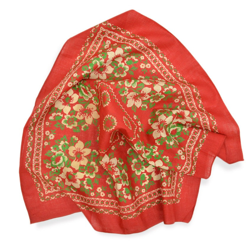 1920's~ DEADSTOCK FLORAL TURKEY RED BANDANA...