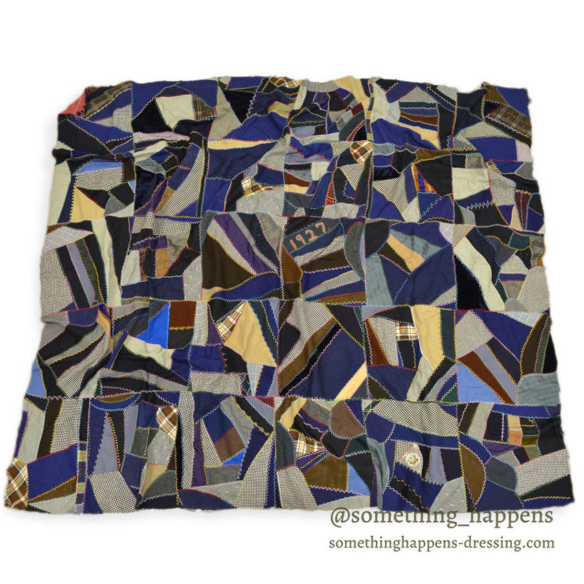 1920's OLD CRAZY PATCHWORK QUILT TOP ... 218cm×185cm