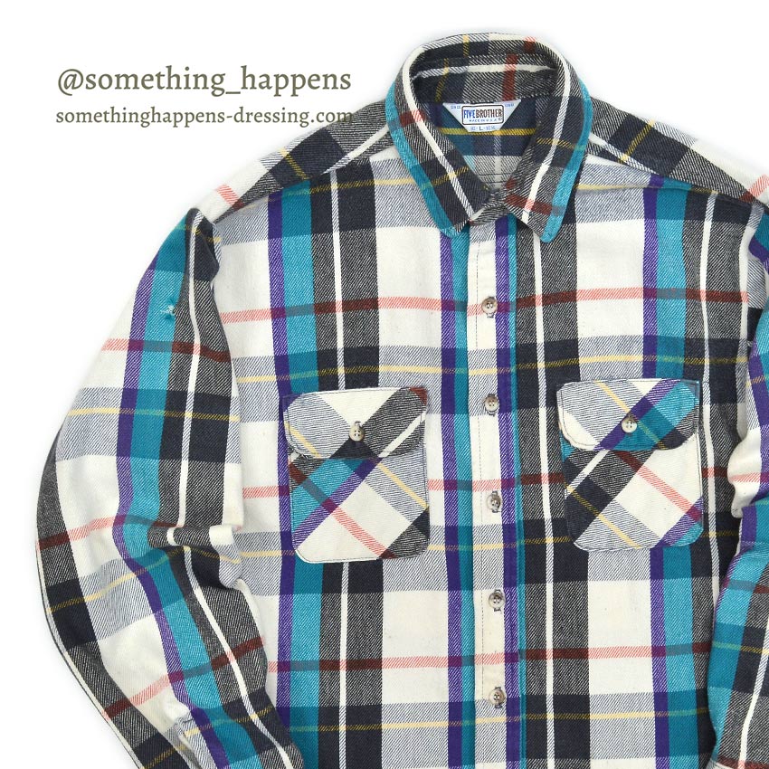 1970's~ FIVE BROTHER PLAID FLANNEL SHIRT...L