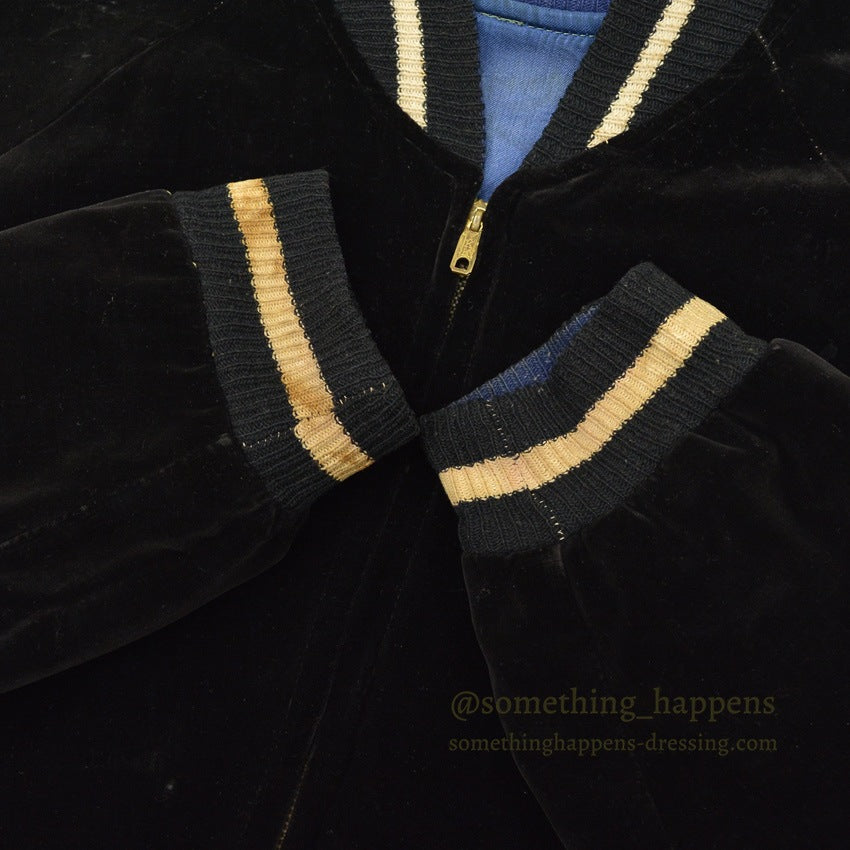 1950s JAPAN SOUVENIR JACKET (Sukajan) - Black velvet with black and white ribbing... Fits like ML