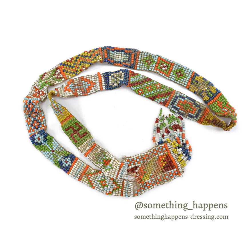 c.1930's OLD NATIVE AMERICAN COLOR BEADED NECKLACE SWASTIKA...