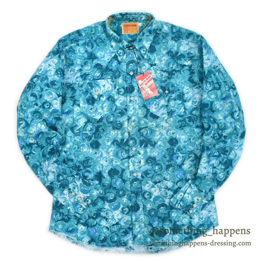 1960's DEADSTOCK RANCH-MAN ART PRINT WESTERN SHIRT ... L