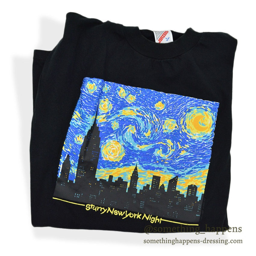 1990's JERZEES STARRY NEW YORK NIGHT ゴッホ パロディ ART T-SHIRT ... L