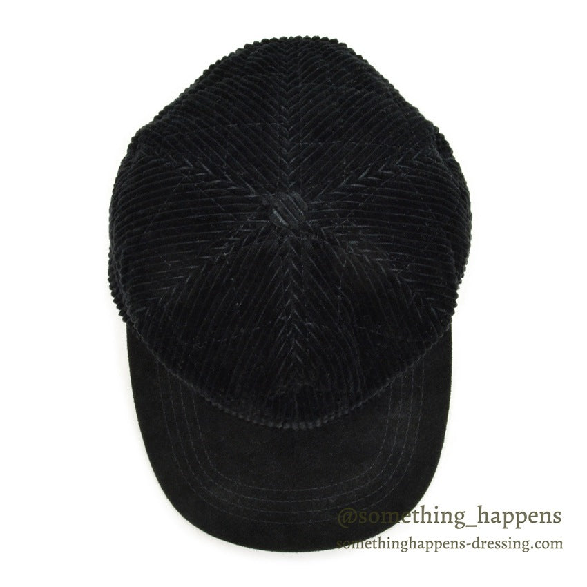 1990's EDDIE BAUER QUILTED CORDUROY & SUEDE JET BLACK CAP...