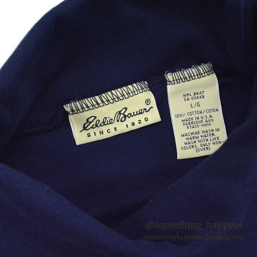 1990's EDDIE BAUER COTTON TURTLE NECK L/S SHIRT NAVY ... L