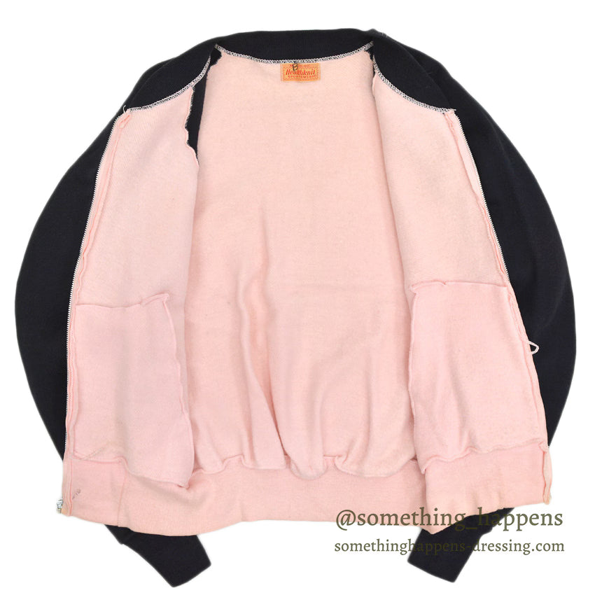 1950's DEADSTOCK HEALTHKNIT BLACK/PINK ZIP UP SWEAT SHIRT ... M
