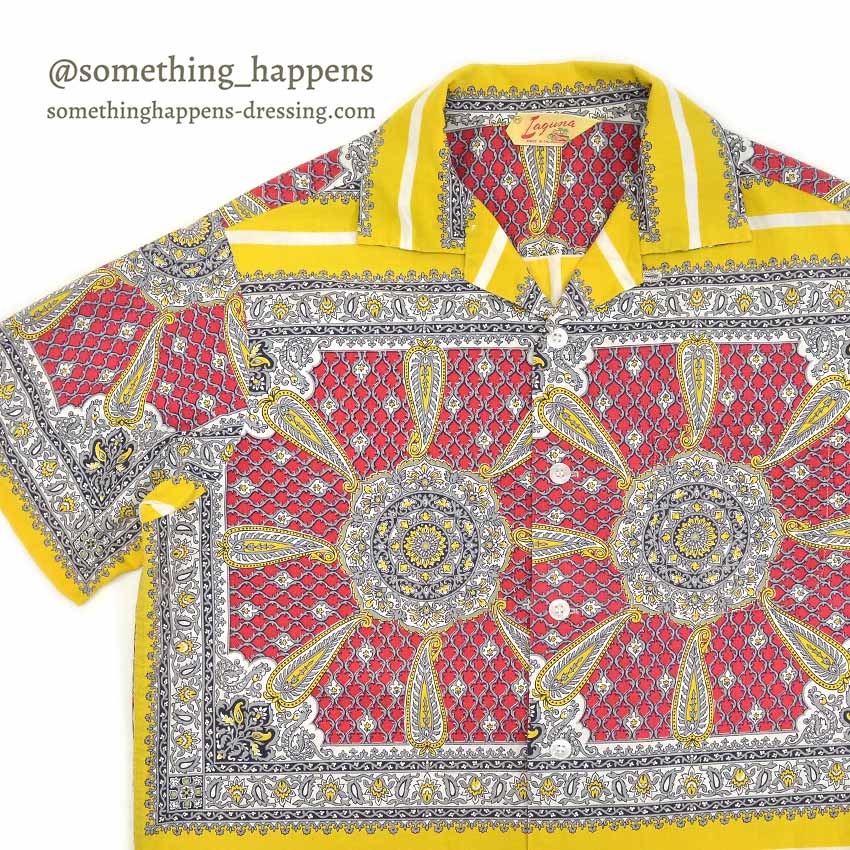 〜1960's LAGUNA ORIENTAL PATTERN S/S BOX SHIRT ... M