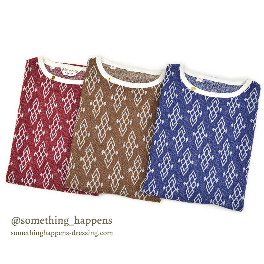 1960's〜 DEADSTOCK ELY&WALKER LEISURE KNITS JACQUARD T-SHIRT BROWN ... L