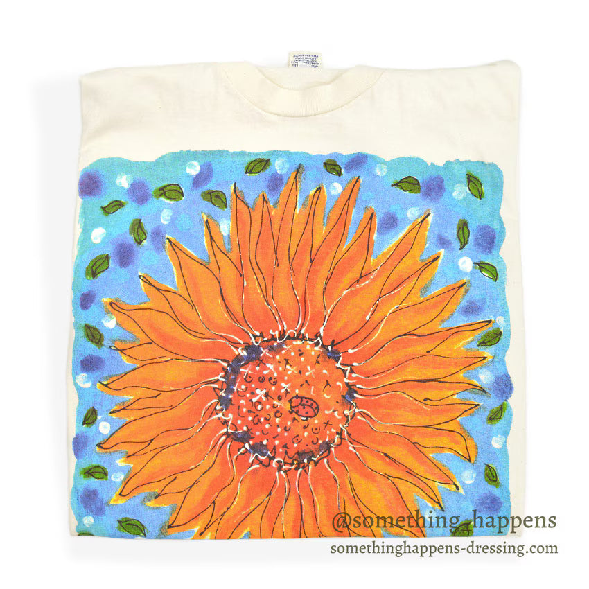 1990's ...IN COTTON SUNFLOWER ART BIG PRINT T-SHIRT ... L/XL