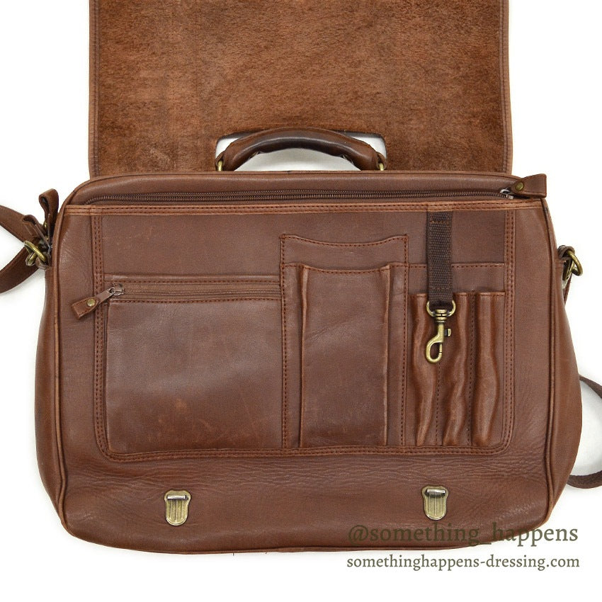 1990's EDDIE BAUER BROWN LEATHER SATCHEL BAG...