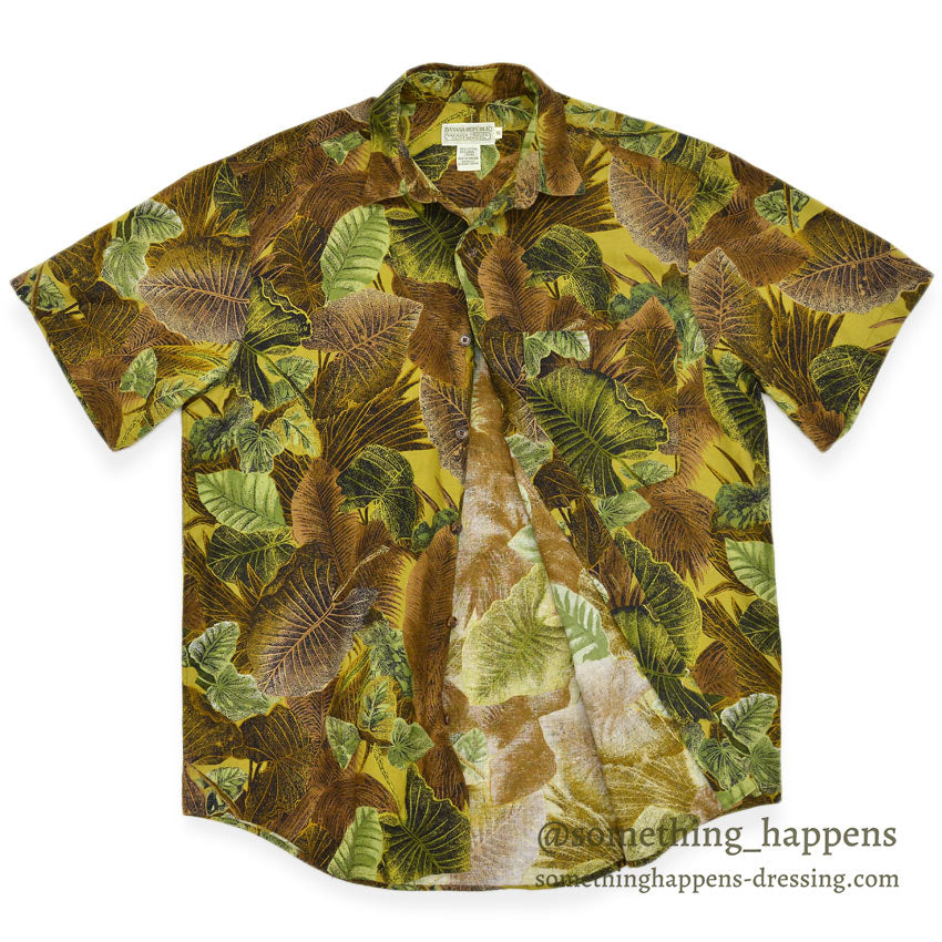 1980's BANANA REPUBLIC SAFARI & TRAVEL LEAF PRINT S/S SHIRT ... S