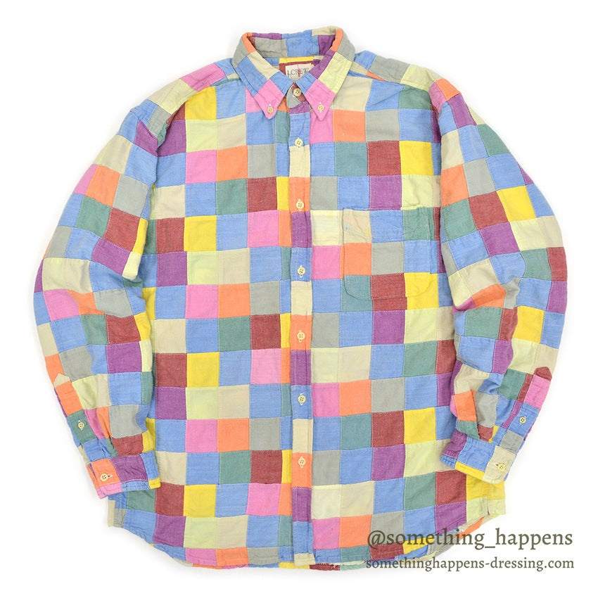 1990's J.CREW INDIA MADRAS PATCHWORK BD S/S SHIRT ... M