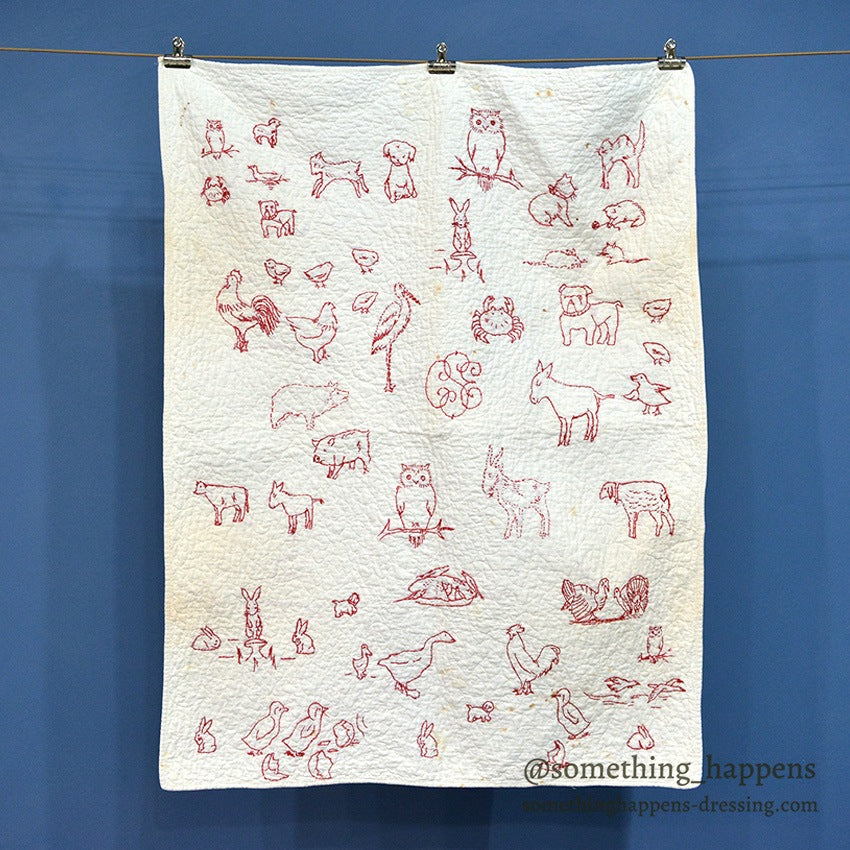 REDWORK HAND EMBROIDERY PATTERN BABY QUILT...85cm/64cm