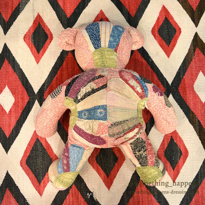 ANTIQUE CALICO PATCHWORK QUILTED TEDDY BEAR...