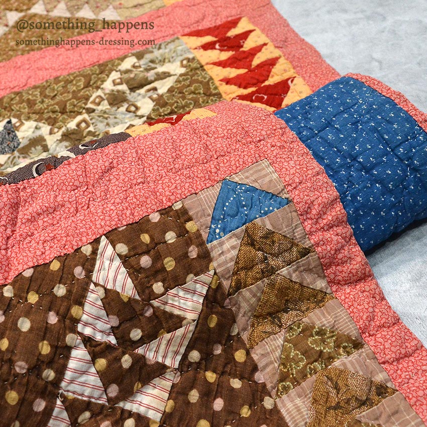 ANTIQUE WILD GOOSE CHASE RED/INDIGO PATCHWORK QUILT... 171cm/171cm