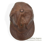1980's~ BICK BROWN LEATHER CAP...XL