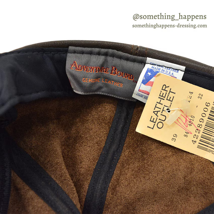 1980's DEADSTOCK ADVENTURE BOUND DARK BROWN LEATHER CAP...