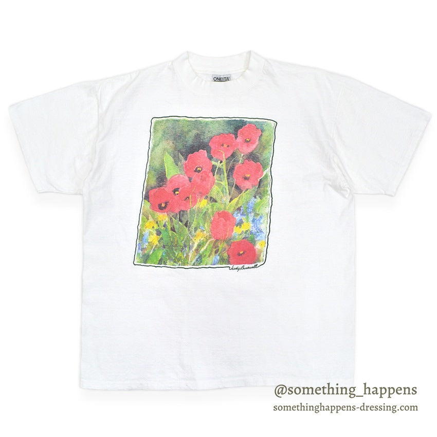 1990's ONEITA JUDY BUSWELL FLOWER ART PRINT T-SHIRT ... XL