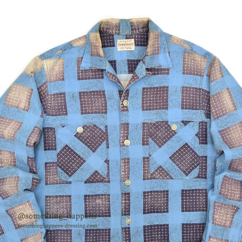1950's PENNEY'S TOWNCRAFT PRINT FLANNEL SHIRT FADED...S