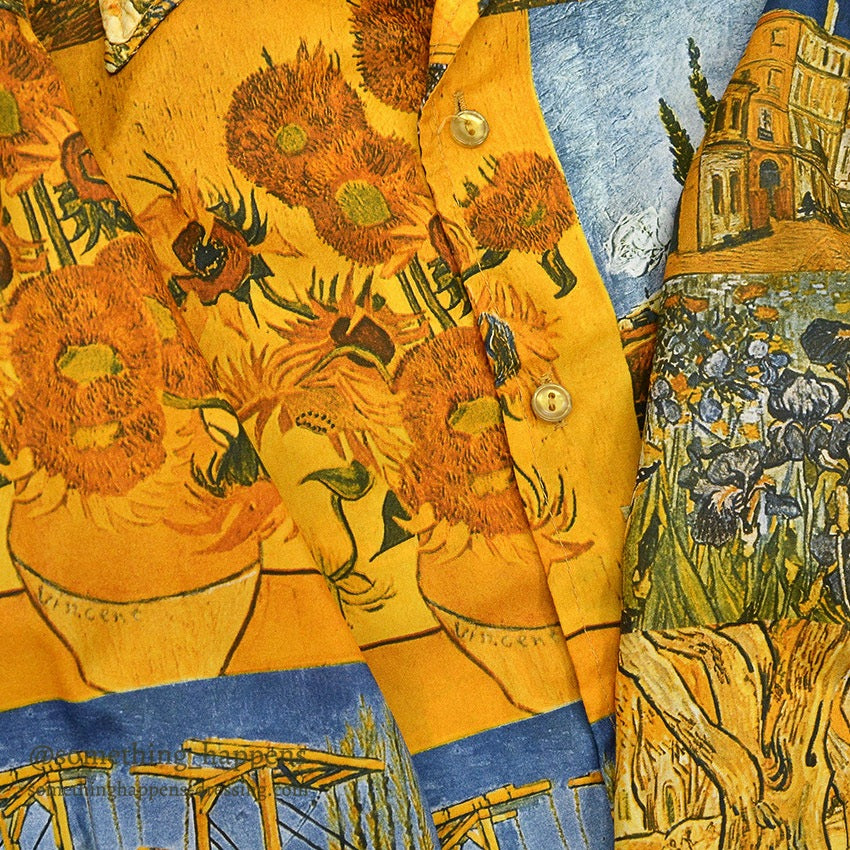 1970's STROMBERYS SPORTSWEAR ゴッホ ART PRINT L/S SHIRT ... M