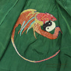 1950's~ YIN YANG EMBROIDERY SOUVENIR GREEN SATIN SHIRT ... Fits like S