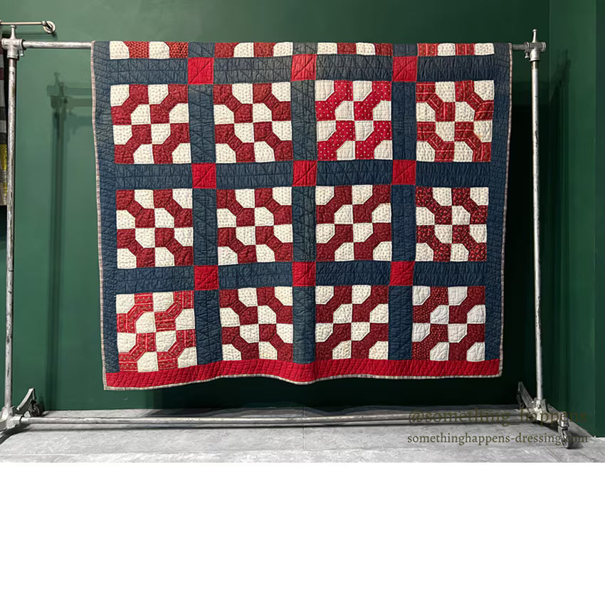 ANTIQUE BOWTIE PATCHWORK BANDANA PIECE QUILT... 214cm/170cm
