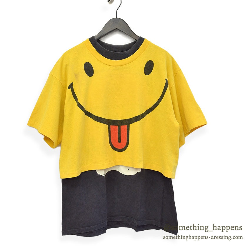1990's BLACK JACK SMILEY FACE CROPPED T-SHIRT...