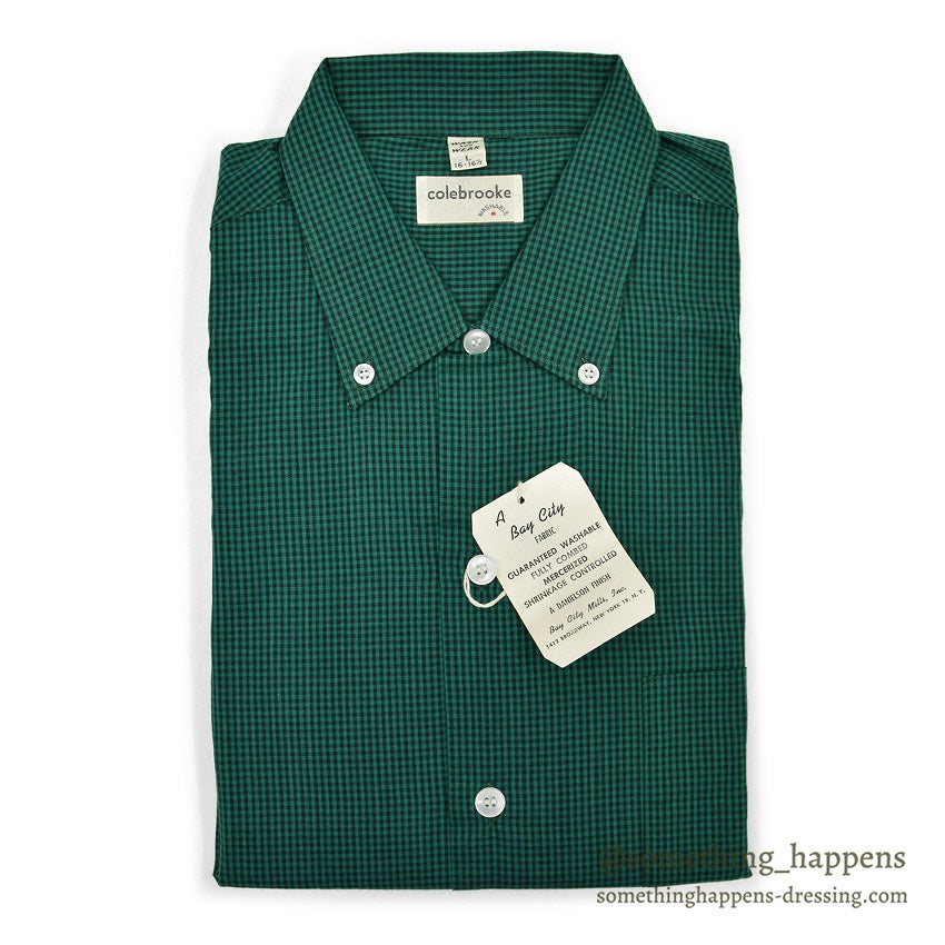 1950's~ DEADSTOCK COLEBROOKE GREEN/BLACK PIN CHECK L/S SHIRT... L