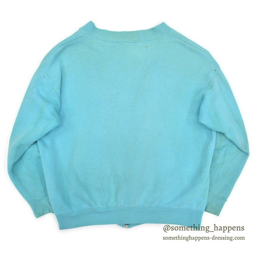 1960's PENNEY'S TURQUOISE ZIP UP SWEAT SHIRT RARE COLOR ... L