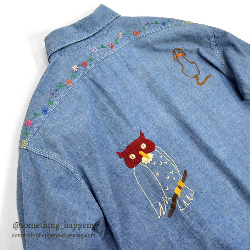 1950's SUPER PIONEER EMBROIDERY ALL COTTON CHAMBRAY SHIRT ... 16