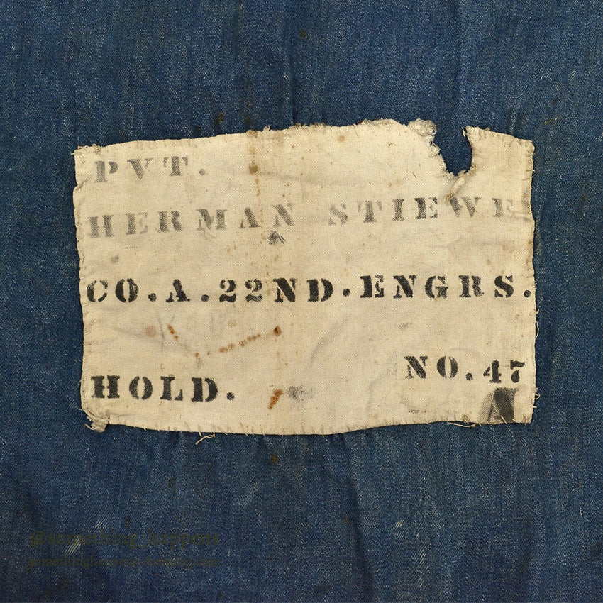 1910's USARMY WW1 ERA BLUE DENIM BARRACKS BAG PATCH...