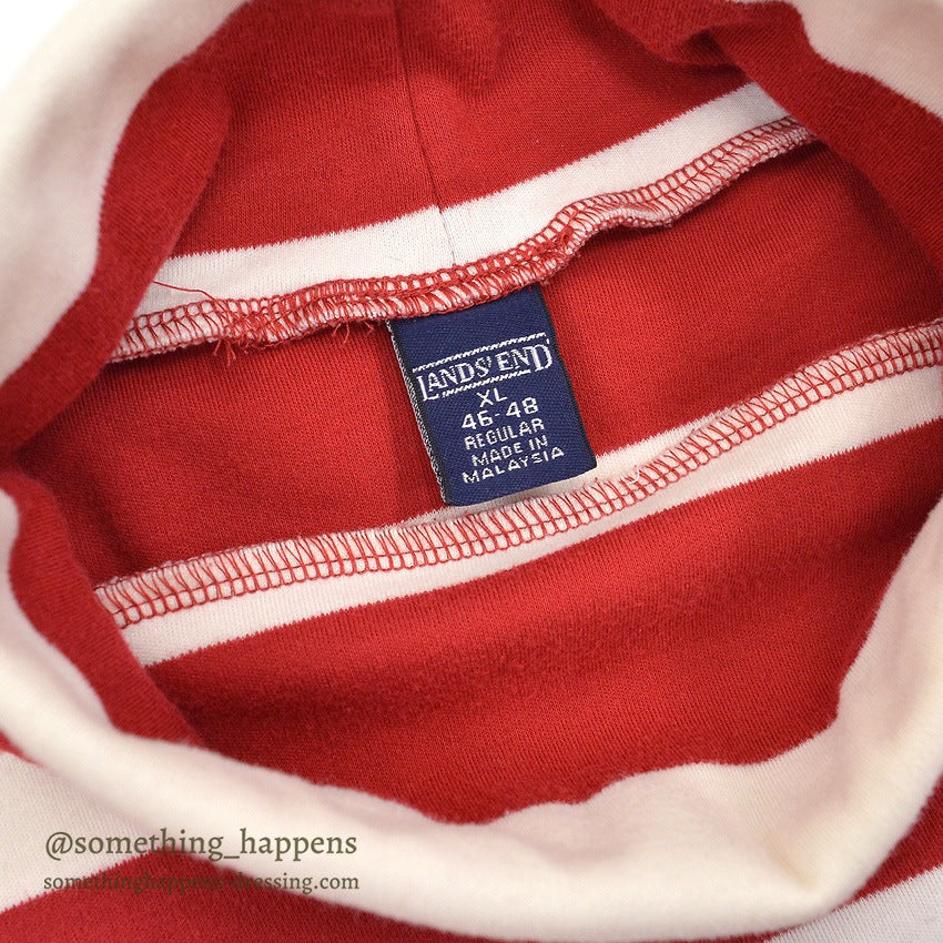 1990's LAND'S END COTTON TURTLE NECK L/S SHIRT RED/WHITE STRIPE ... XL